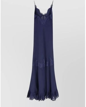 Self-Portrait Georgette Dress Midi Length Sheer Panels - Blue