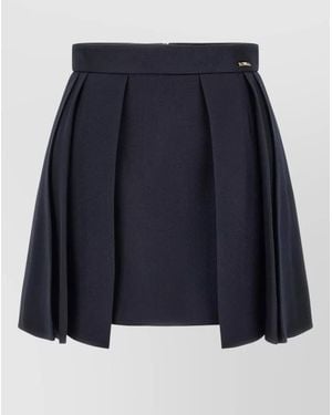 Elisabetta Franchi High Waist Flared Wool Skirt Pleated - Blue