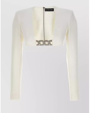 David Koma Square Neck Long Sleeve Blouse - White
