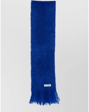 Jil Sander Wool Scarf Fringed Edges Soft Texture - Blue
