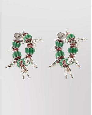 Dries Van Noten Sculptural Hoop Earrings Beaded Design - Metallic