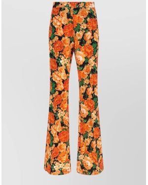 Pinko Arese Trousers Flared Leg Floral Pattern - Orange