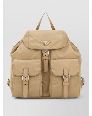 Prada Canvas Backpack Front Pockets Adjustable Straps - Natural