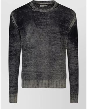 Original Vintage Linen Crew Neck Jumper Long Sleeves - Black
