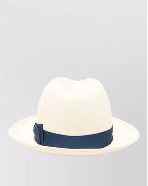 Borsalino Federico Raffia Hat Grosgrain Ribbon Brim - Blue