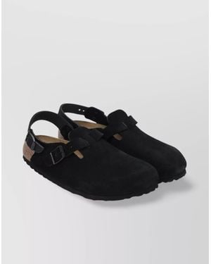Birkenstock Tokyo Suede Buckle Open Back Loafers - Black
