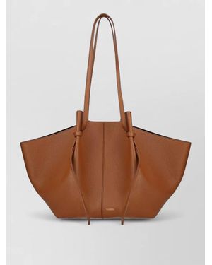 Yuzefi Textured Tote Bag Double Handles Knots - Brown
