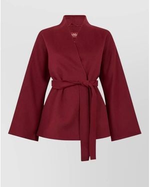 Max Mara Wool Kimono Style Mid Length Jacket - Red