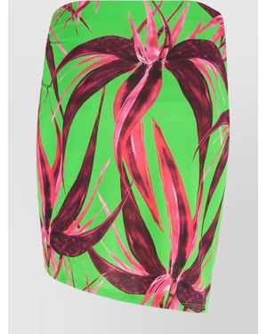 Louisa Ballou Mini-Skirt With Asymmetric Hem And Floral Pattern - Green