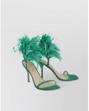 Stuart Weitzman Feather-Embellished Leather Sandals - Green