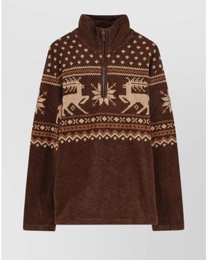 Polo Ralph Lauren High Collar Reindeer Pattern Fleece Sweater - Brown