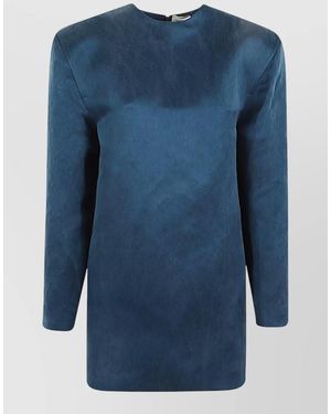 Saint Laurent Silk Long-Sleeve Mini Dress - Blue