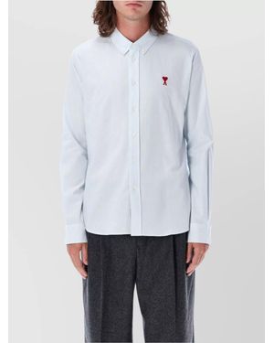 Ami Paris Striped Cotton Regular-Fit Long-Sleeve Shirt - White