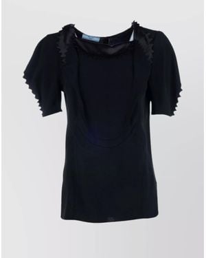 Prada Scalloped Short Sleeve Top - Black