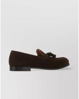 Crockett & Jones Suede Tassel Loafers With Round Almond Toe - Brown