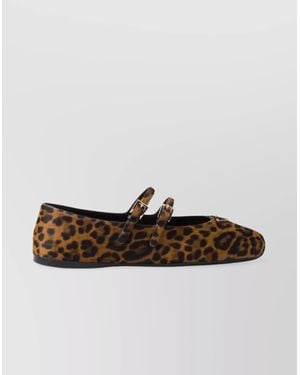 Prada Animalier Print Leather Ballerina Shoes - Brown