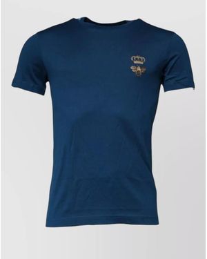 Dolce & Gabbana Cotton Embroidered Crew Neck Short-Sleeve T-Shirt - Blue