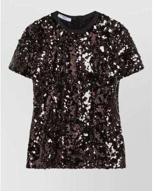 Prada Short Sleeve Top Back Tie Sequin - Black