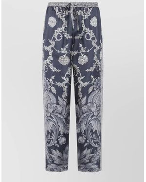 Pierre Louis Mascia Aloes Trousers Floral Motif Side Pockets - Blue