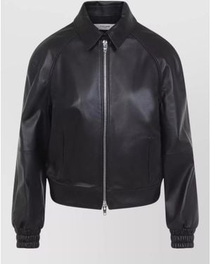 Celine Raglan Sleeve Collared Jacket Elastic Cuffs Hem - Black