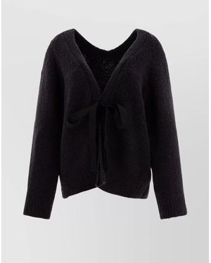 Cecilie Bahnsen Knitwear Sweater With Textured Fabric And Tie Detail - Black