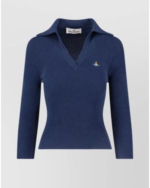 Vivienne Westwood Ribbed Collared Top Short Sleeves - Blue