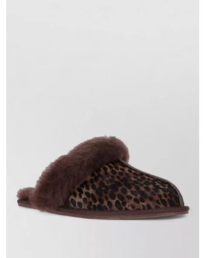 UGG Slip On Slippers Animal Print Fur Trim - Brown