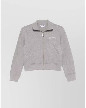 The Attico Ribbed Cotton Zip-Up Knitted Top - Gray