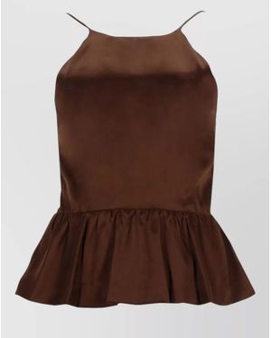 THE GARMENT Catia Top Adjustable Straps Bow Peplum - Brown