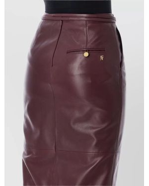 Alberta Ferretti Leather Midi Skirt Straight Cut Pockets - Purple