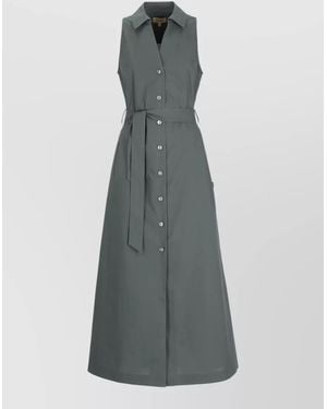 Woolrich Cotton Midi Dress Belted Waist Sleeveless - Grey