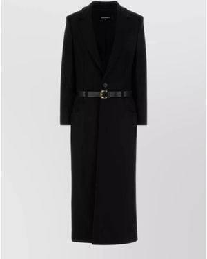 DSquared² Stretch Wool Blend Tailored Coat Belted - Black