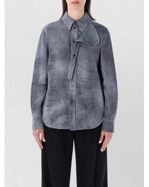 Bottega Veneta Suede Shirt Jacket Regular Fit Long Sleeves - Blue