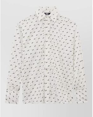Gcds Logo Cotton Shirt Floral Embroidery - White