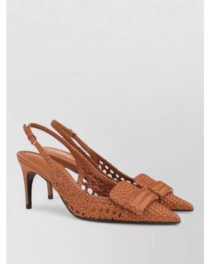 Sergio Rossi Leather Slingback Pumps Pointed Toe Braid - Brown