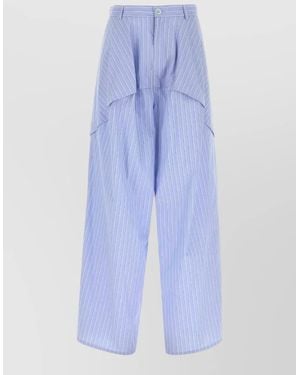 Loewe Embroidered Cotton Wide Leg High Rise Trousers - Blue