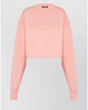 Balmain Cotton Cropped Loose-Fit Long-Sleeve Sweatshirt - Pink
