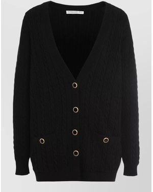 Alessandra Rich Wool Cable-Knit V-Neck Cardigan - Black