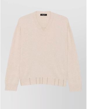 Fabiana Filippi V Neck Long Sleeve Silk Blend Top - Natural