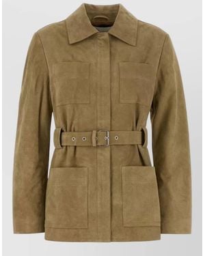 Tory Burch Suede Jacket Belted Waist Collared Neck - Green