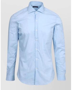 Fay Long Sleeve Shirt Curved Hem Buttondown Collar - Blue