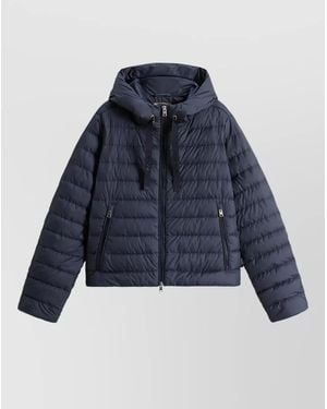 Woolrich Hooded Down Jacket Microfiber Logo Hood - Blue