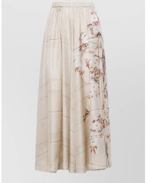 Pierre Louis Mascia Silk Skirt Floral Pattern Maxi Length - Natural