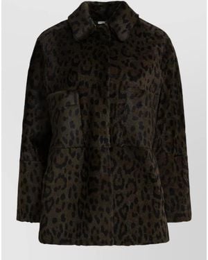 FURLING BY GIANI Faux Fur Leopard Coat Long Sleeves - Black