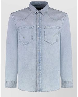 Dondup Denim Shirt Button Down Collar Rounded Hem - Blue