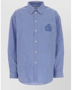 Sporty & Rich Striped Poplin Shirt Chest Pocket Long Sleeves - Blue