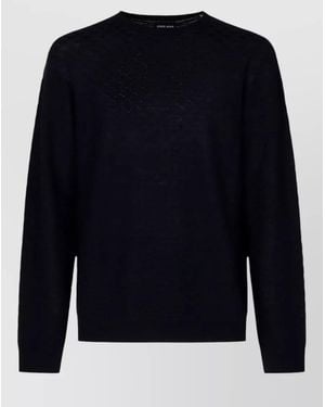 Giorgio Armani Crew Neck Diamond Pattern Long Sleeve Jumper - Blue