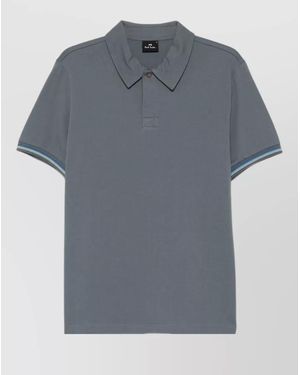 Paul Smith Polo Shirt Striped Detail Ribbed Cuffs - Blue