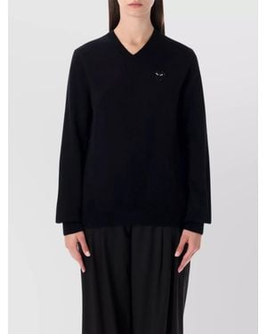 COMME DES GARÇONS PLAY Wool V-Neck Crystal-Embellished Jumper - Black
