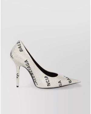 Balenciaga Calfskin Logo-Embellished Court Shoes - White